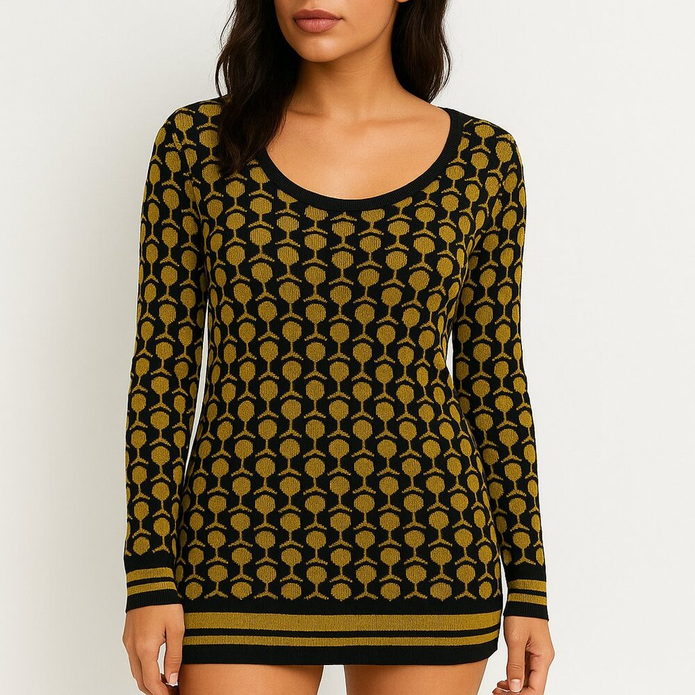 Marée Pour Toi (NWOT) Women's Geometric Knit Sweater Long Sleeve Black & Gold S